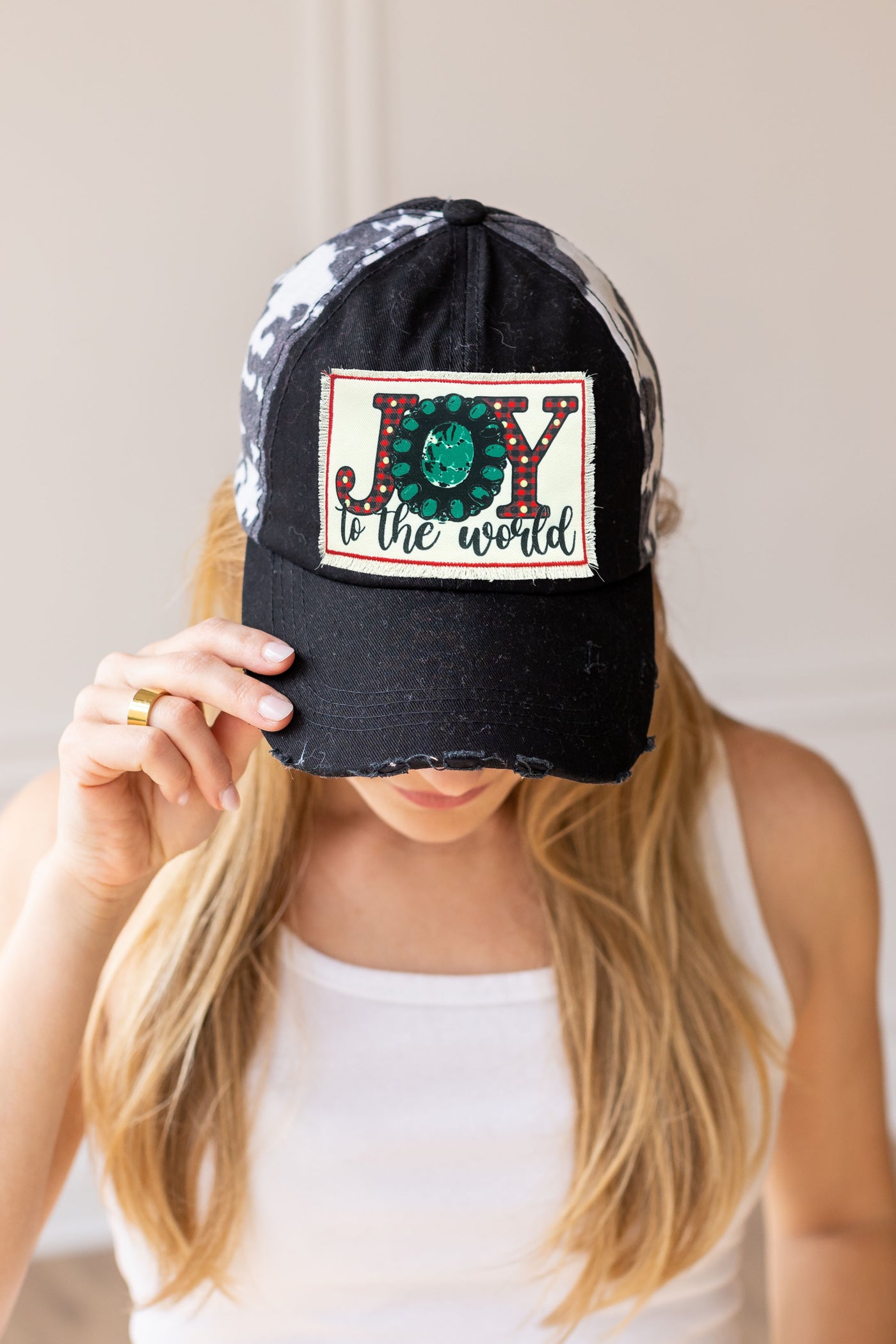 Joy To the World on Black Cowhide Hat