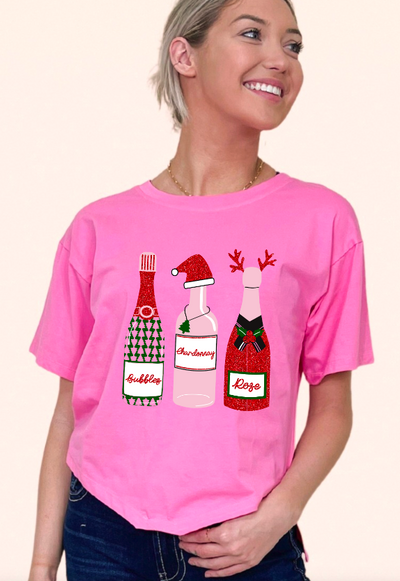 Champagne Bottles on Hot Pink Crop Blank