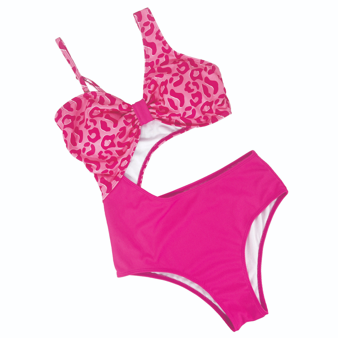 Pink leopard one piece side cut out swimming suit