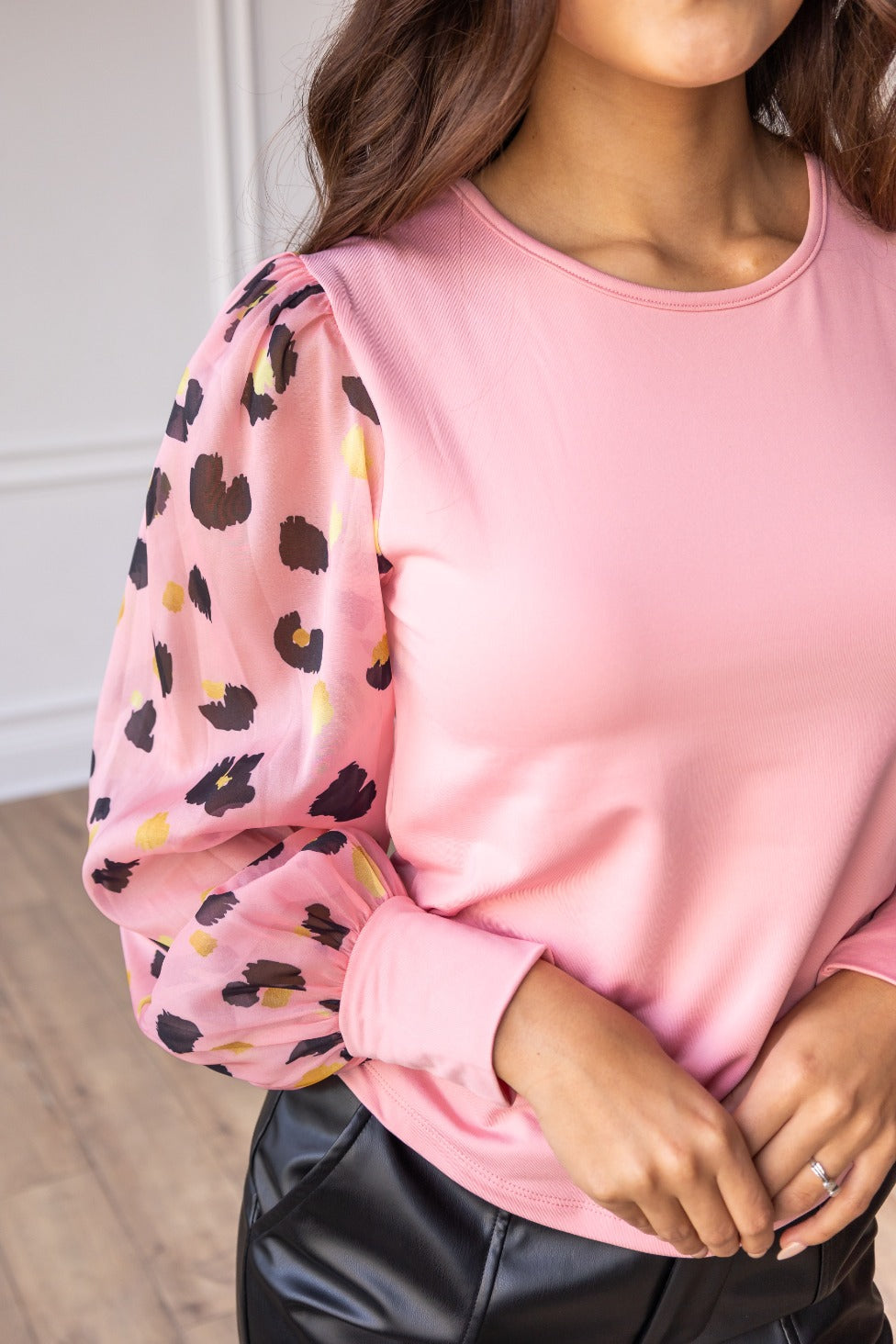 The Leopard Dream Pink Balloon Sleeve Top