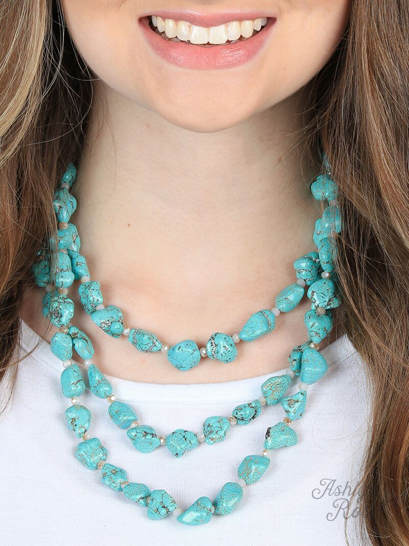 Country Turquoise Stone Multi-Layered Necklace