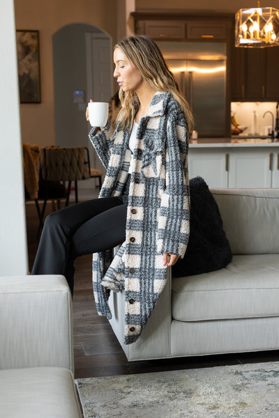 Plaid Sherpa Trench Coat