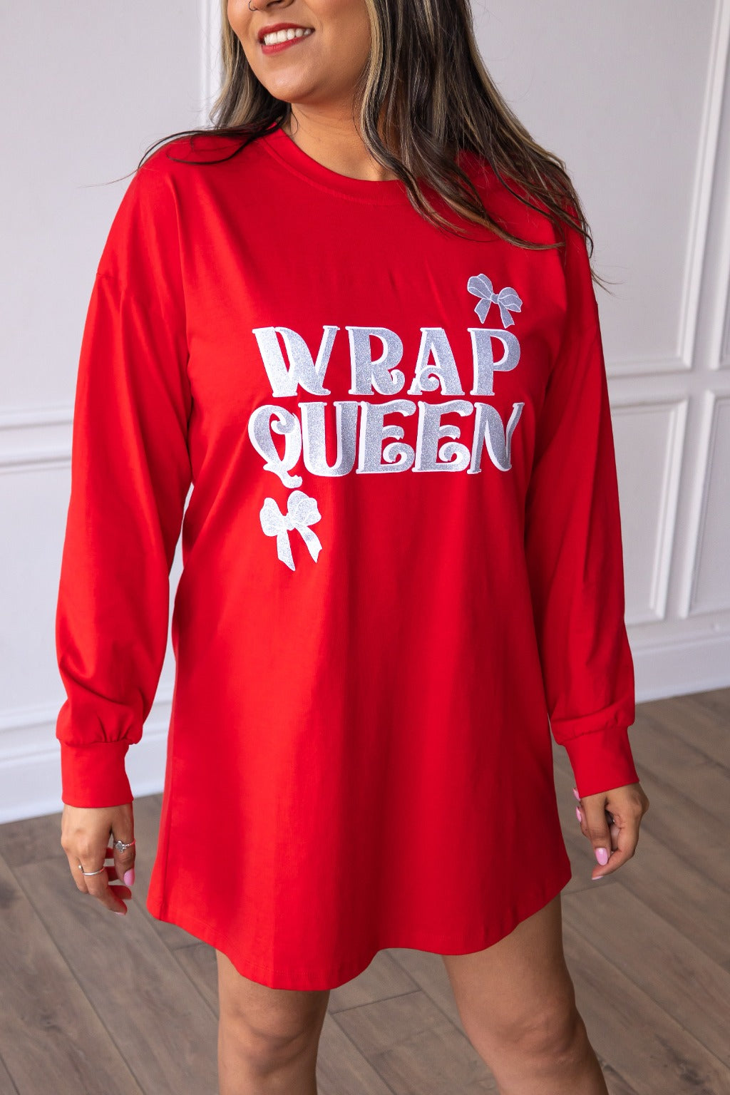 Wrap Queen on Red Long Sleeve Sweater Dress
