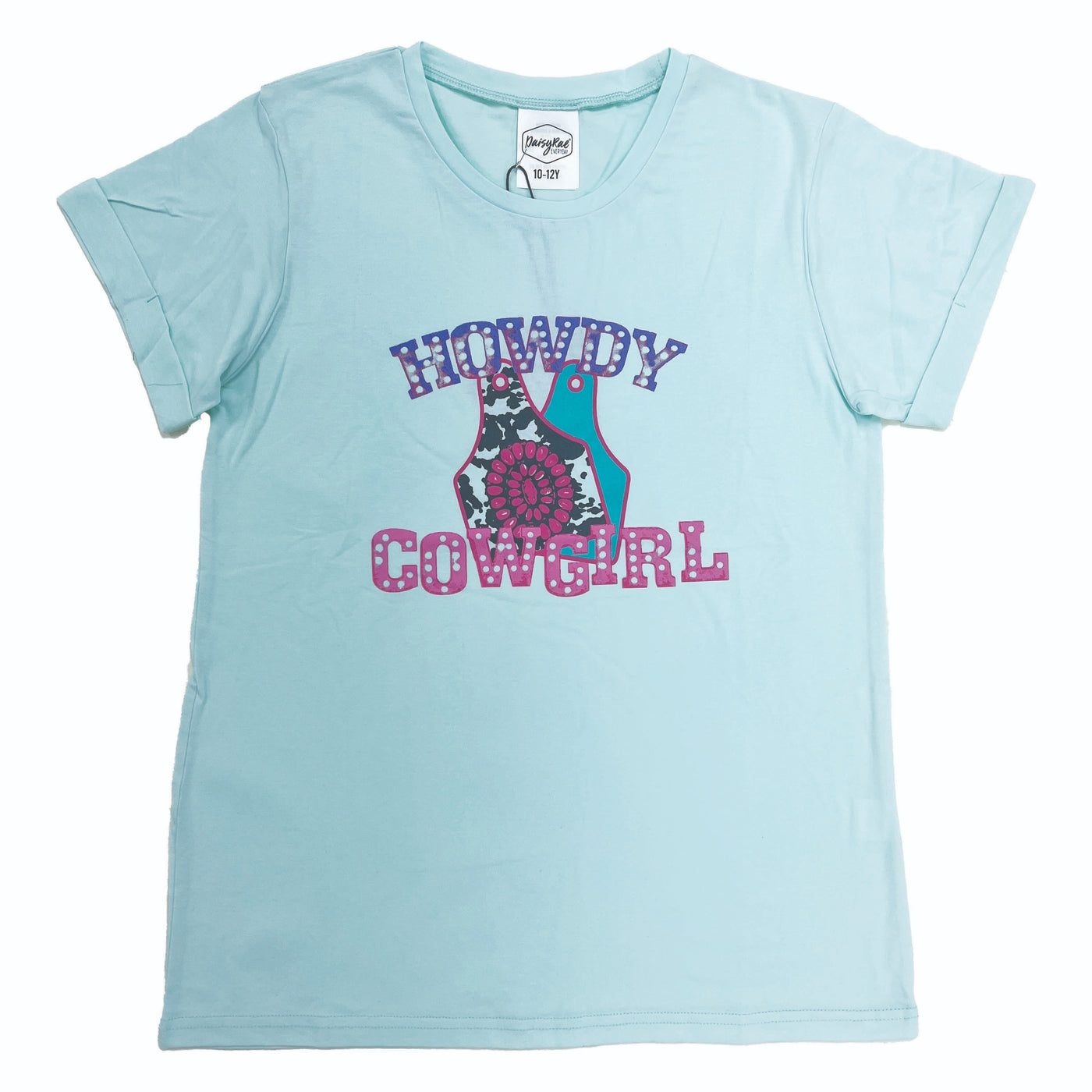 Girls' Howdy Cowgirl on Mint Cuff Tee