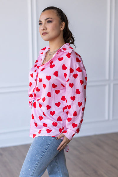 The Kathryn Red Hearts Button Up