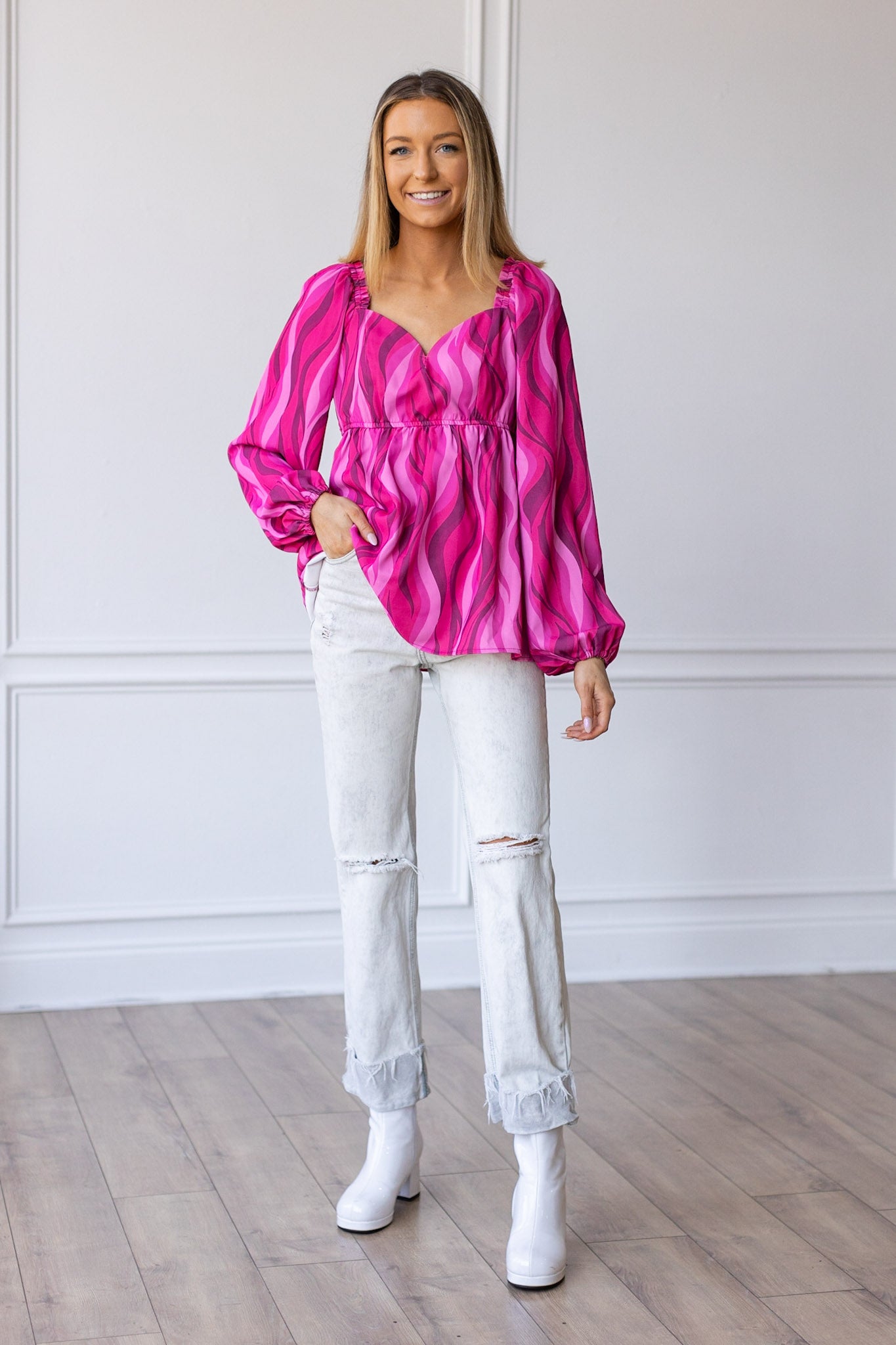 Flirty in Fuchsia Balloon-Sleeve Blouse