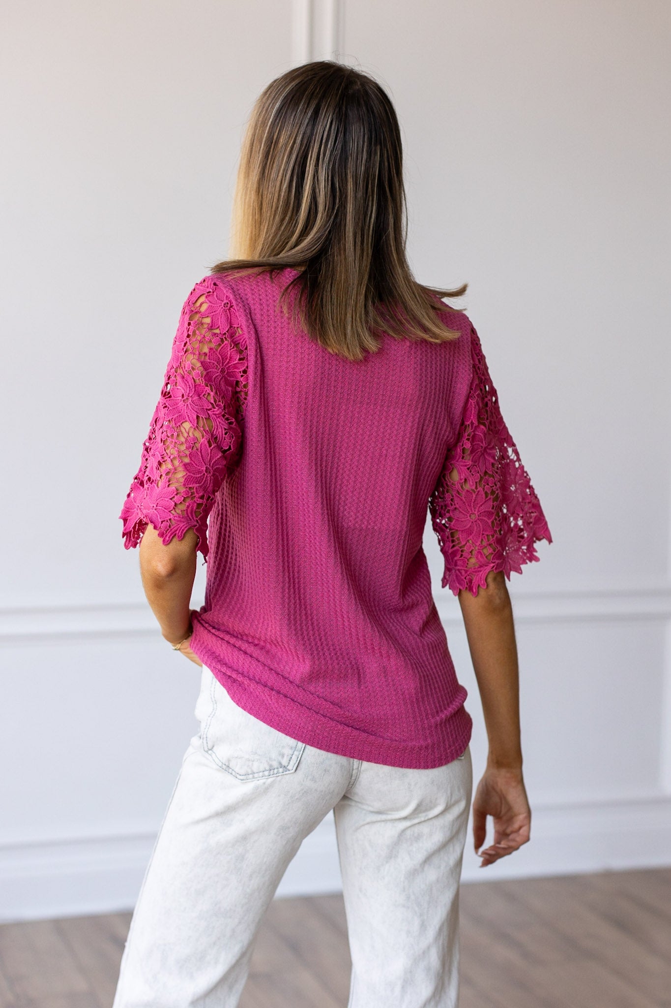 Garden Romance Waffle Knit Top in Pink