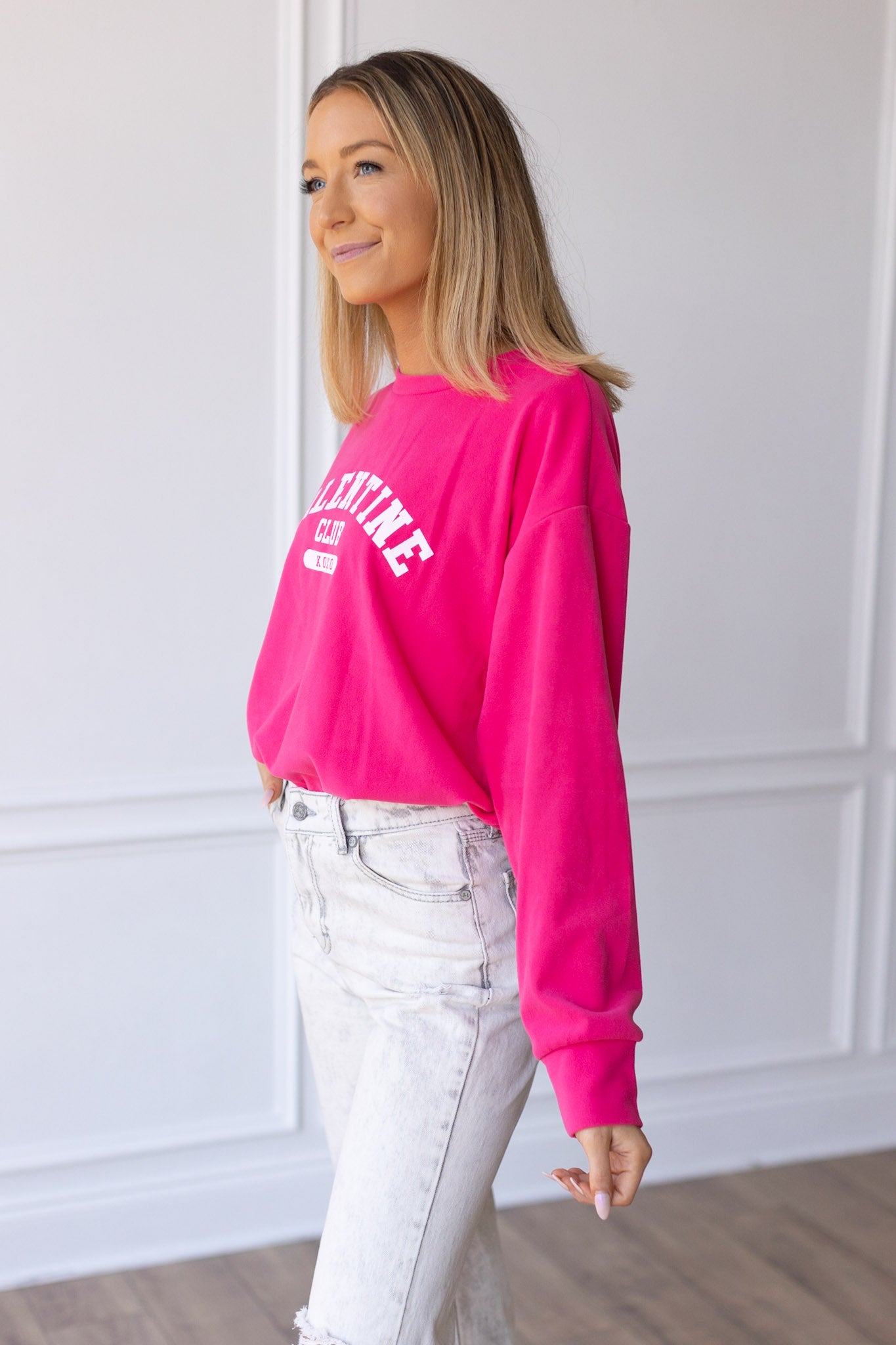 Galentine Club on Hot Pink Crazy Cozy Microfleece Crewneck