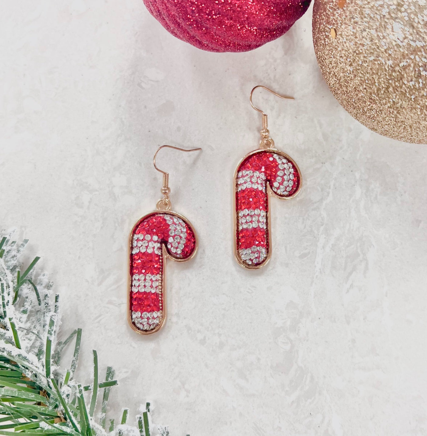 Rhinestone Candy Cane Earrings