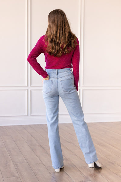 The Amelie Light Wash Straight Leg Jean with Studs