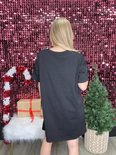 Merry & Bright on Black T-Shirt Dress