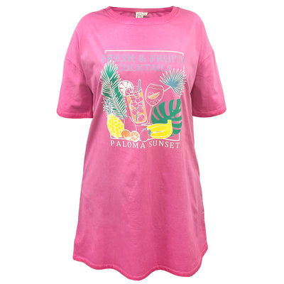 Fresh & Fruity Cocktails on Pink T-Shirt Dress