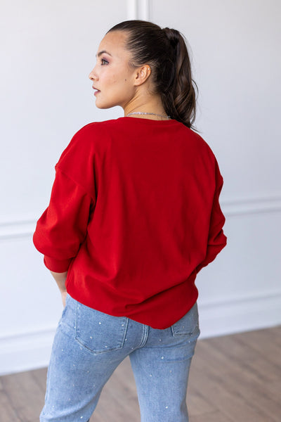 XOXO on Red Crazy Cozy Microfleece Crewneck