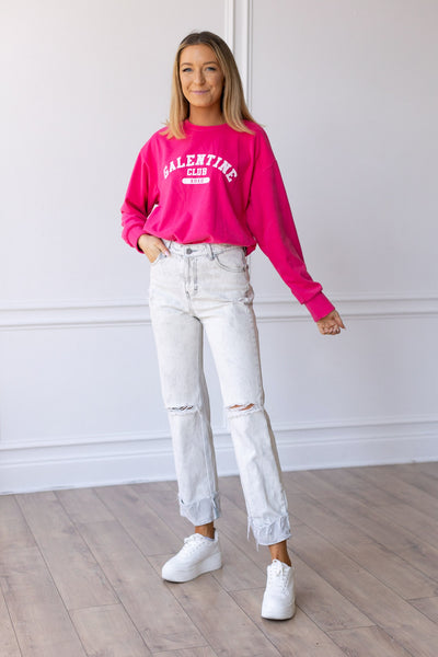 Galentine Club on Hot Pink Crazy Cozy Microfleece Crewneck