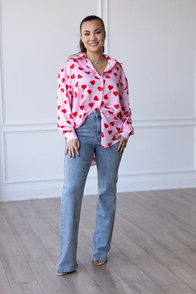 The Kathryn Red Hearts Button Up
