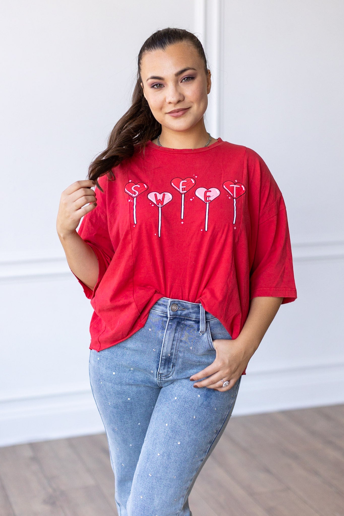 Sweet Lollipops on Red Boxy Crop Top