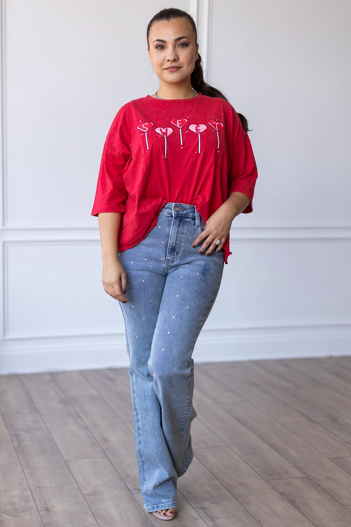 Sweet Lollipops on Red Boxy Crop Top