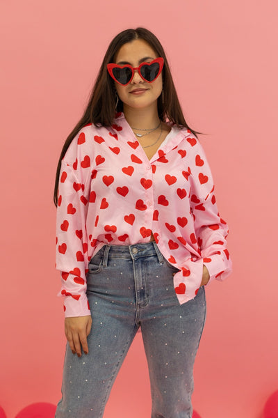 The Kathryn Red Hearts Button Up