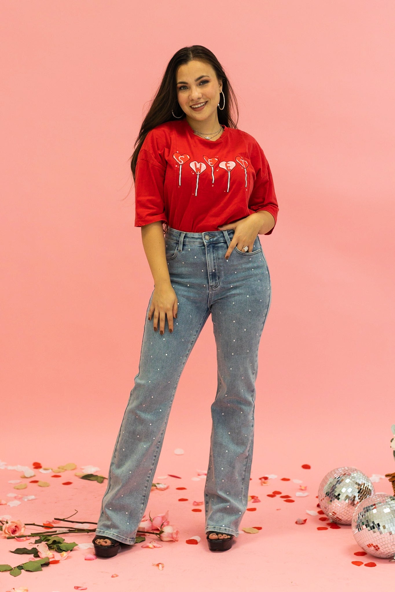 Sweet Lollipops on Red Boxy Crop Top