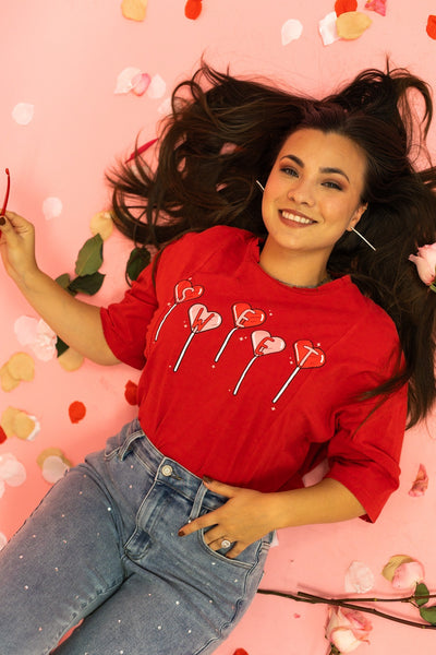 Sweet Lollipops on Red Boxy Crop Top