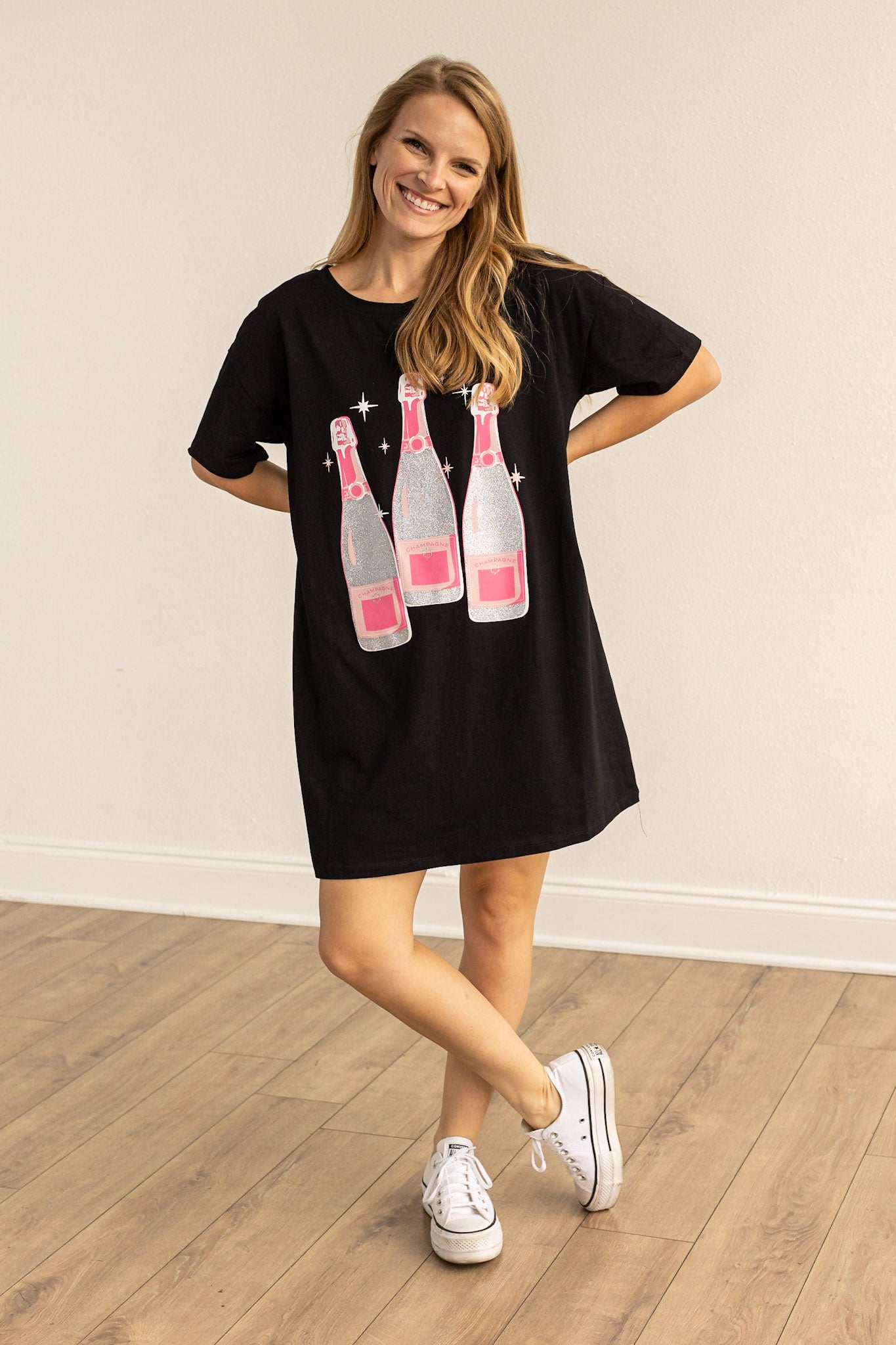 Glitter Bottles Black T-Shirt Dress