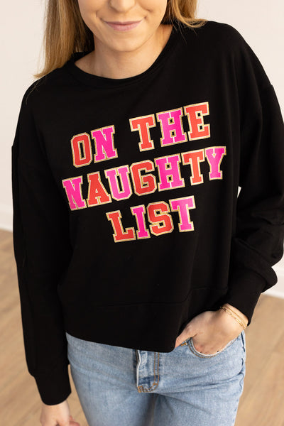 On the Naughty List on Black Crop Sweatshirt