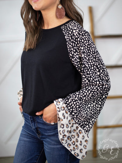 Lovin' My Spots and Dots Blouse with Bell Sleeve