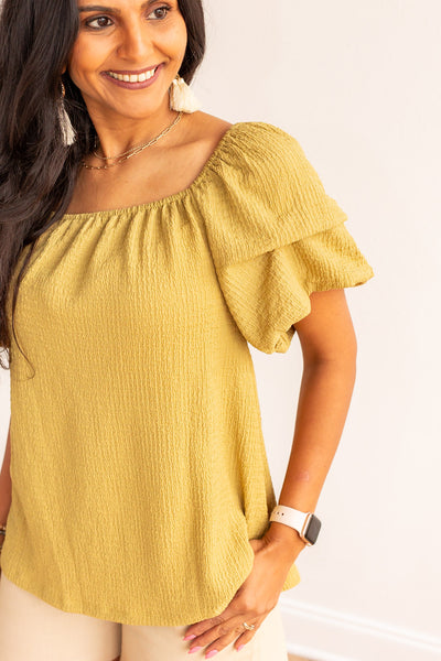 With a Twist Green Puff Sleeve Top