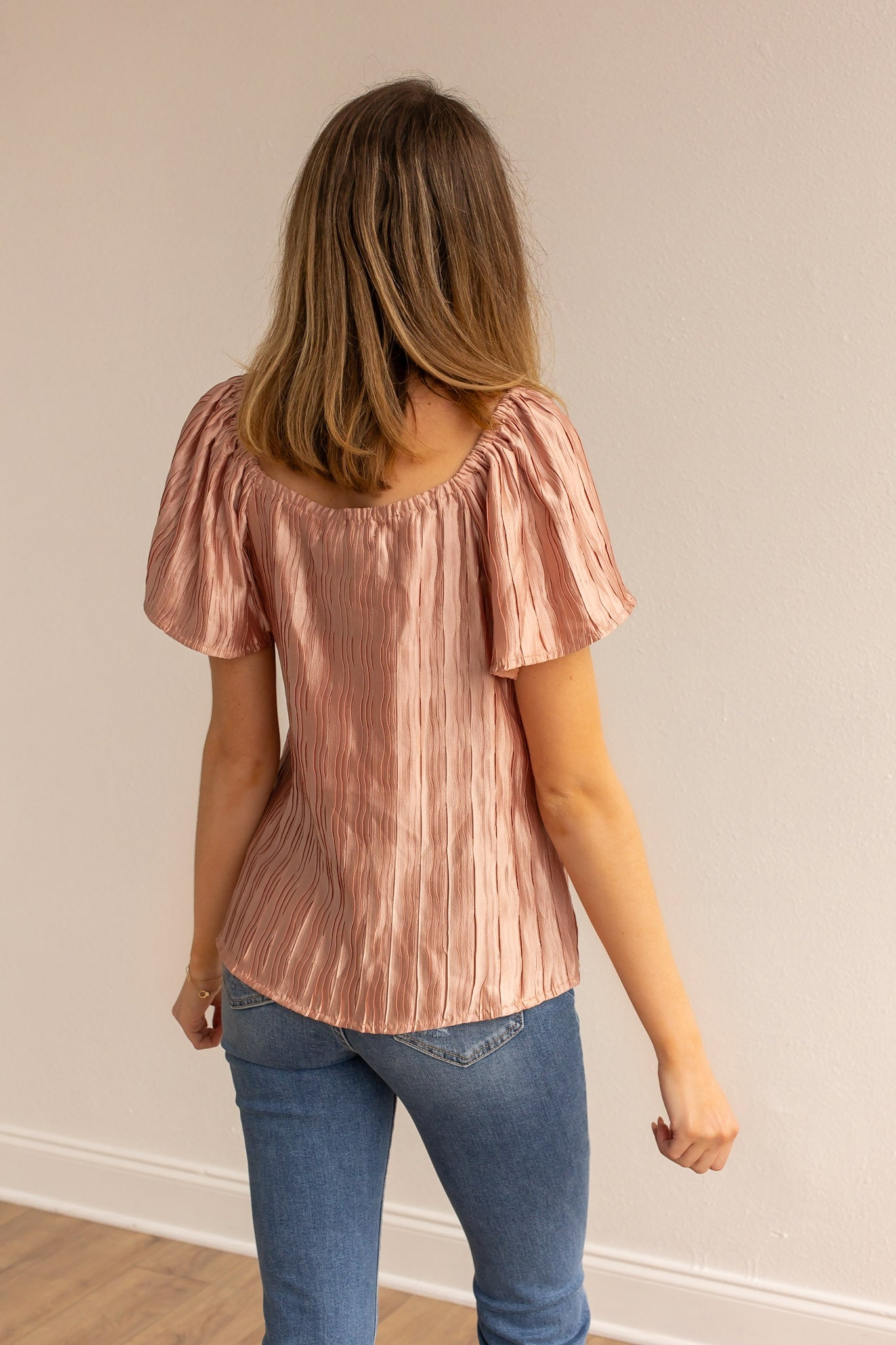 Lustrous Elegance Rose Gold Silk Top