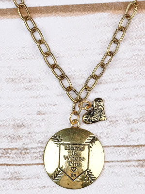 Gold Home is Where the Heart is Baseball Necklace