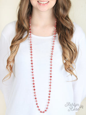 Peppermint Double Wrap Beaded Chain-Link Necklace 45"