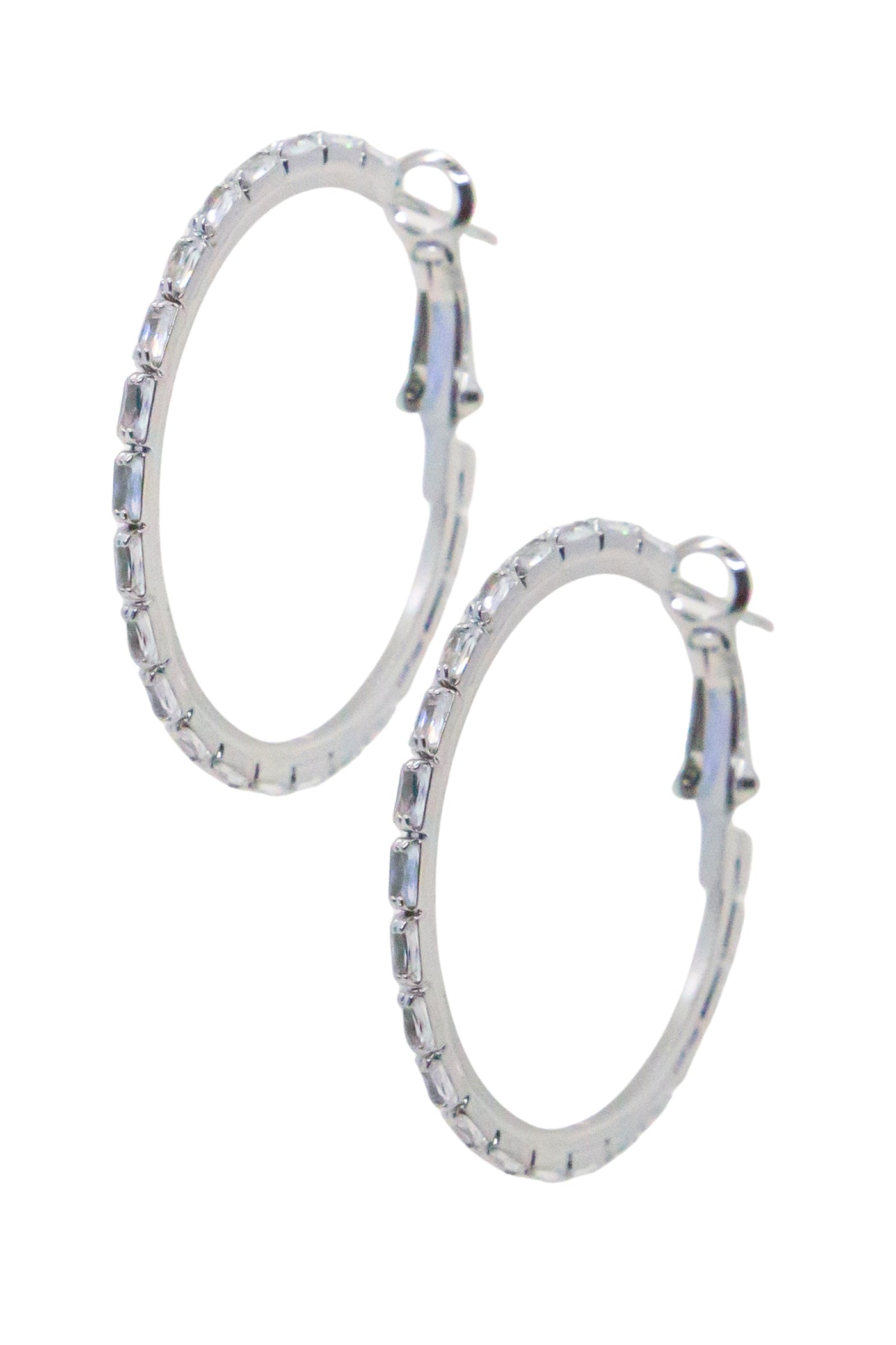 Medium Sterling Silver Hoops with Rectangular Gems