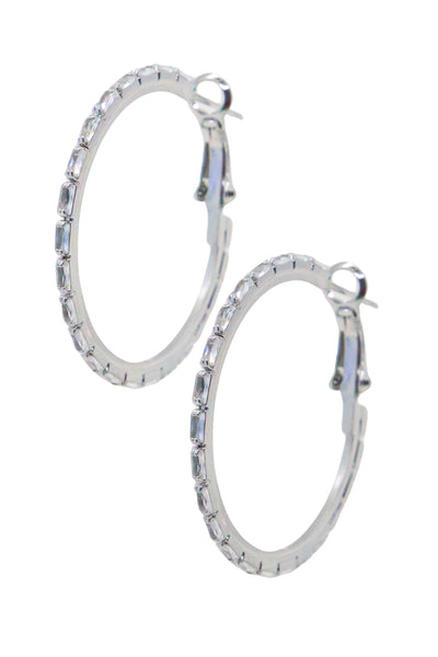 Medium Sterling Silver Hoops with Rectangular Gems