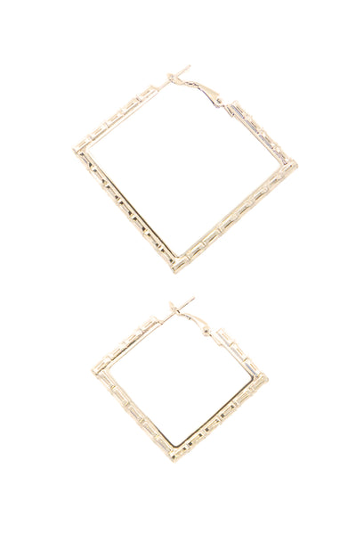 Large Gold and Crystal square Hoops Earrings