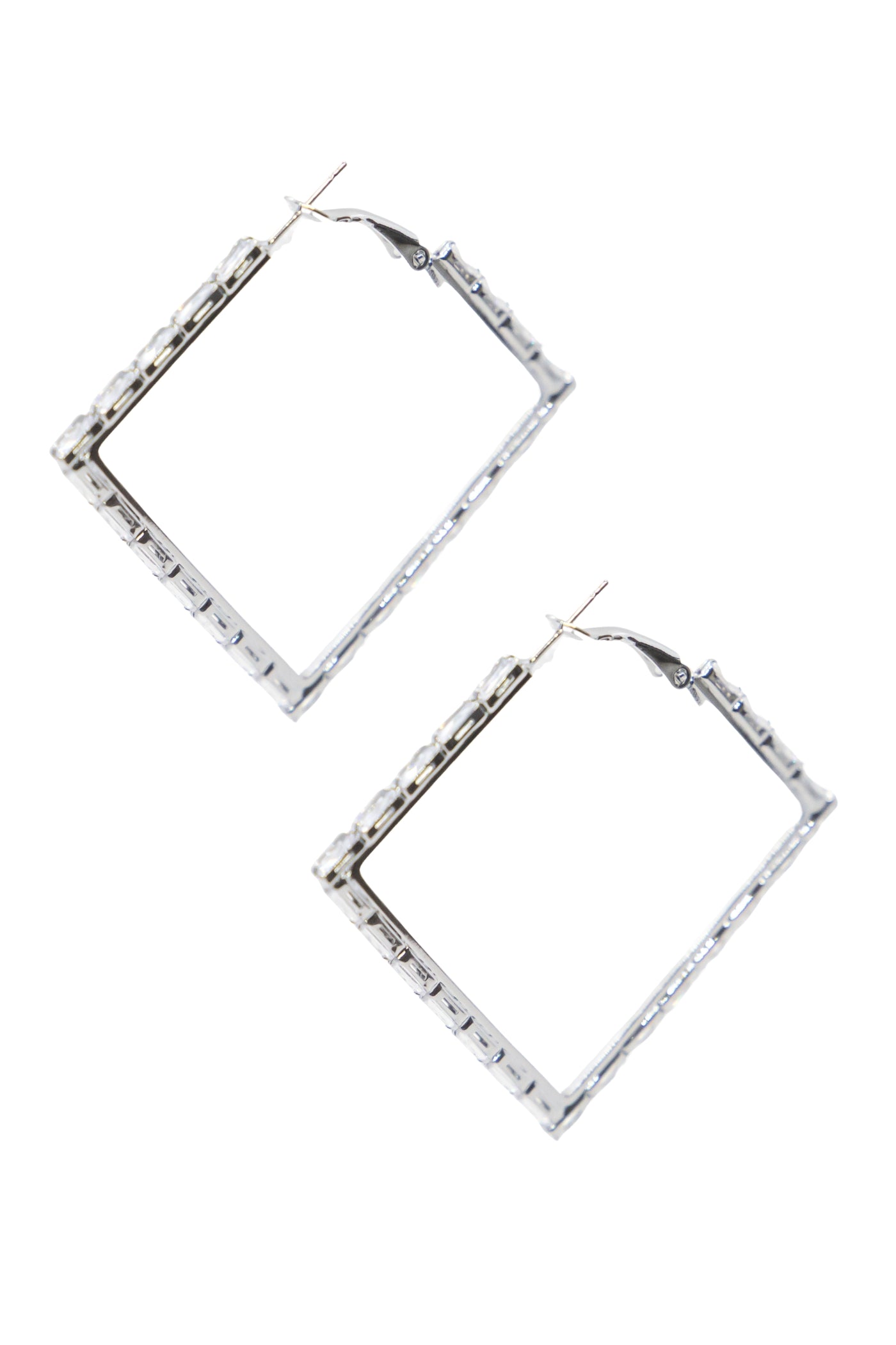 Large Silver and Crystal square Hoops Earrings