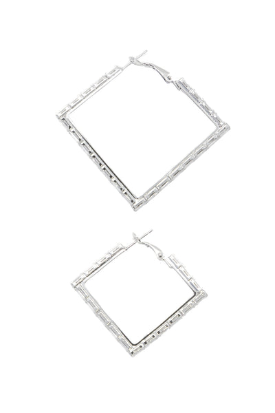 Medium Gold and Crystal square Hoops Earrings