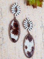 Forever After All Creme Cowhide Oval Dangle Earrings