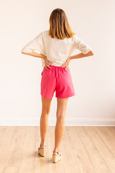 Breezy Palms Pink Linen Shorts