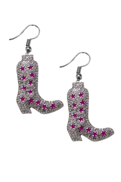 Rhinestone Pink Cowboy Boot Earrings