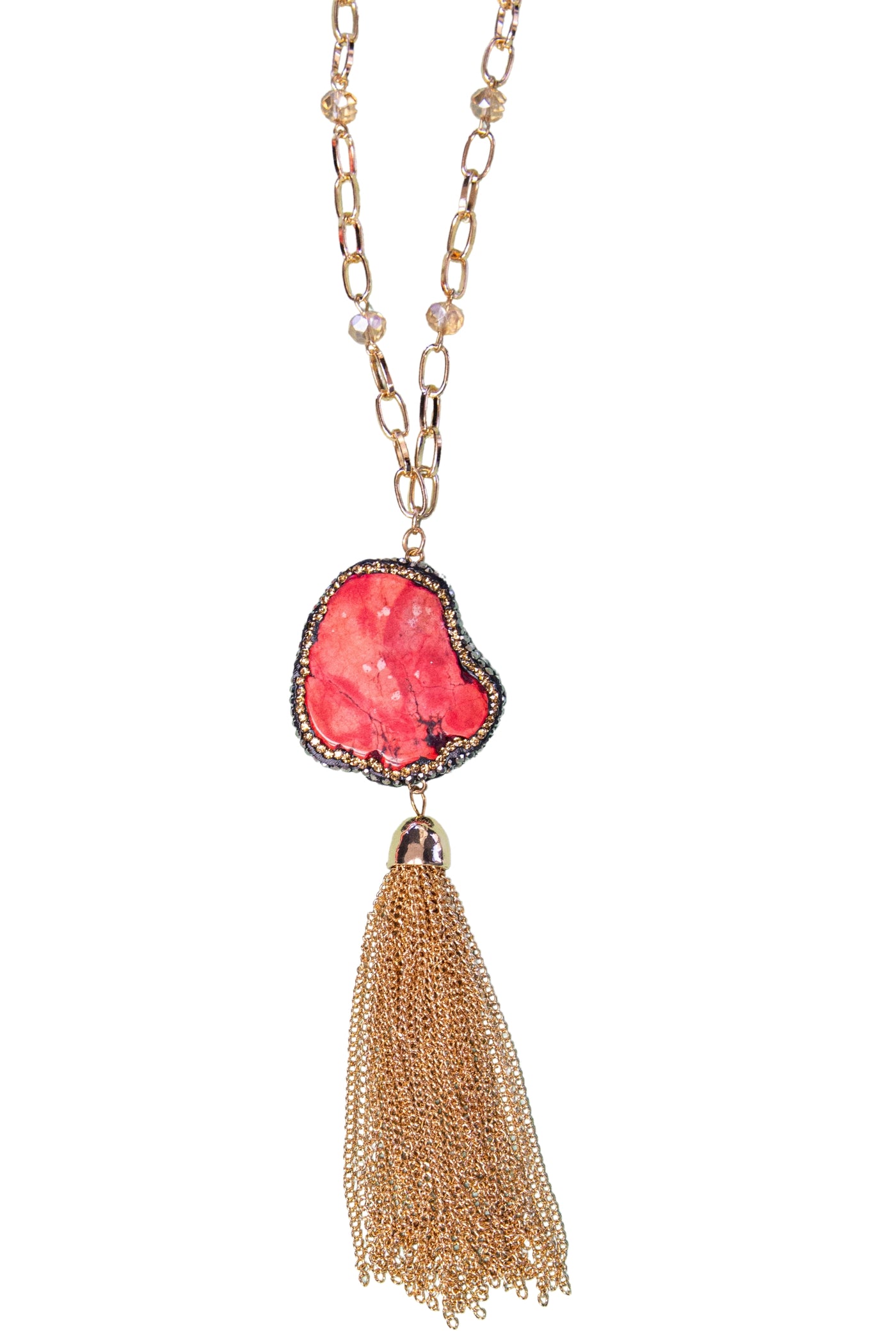 Gold Chain with Red Stone Pendant