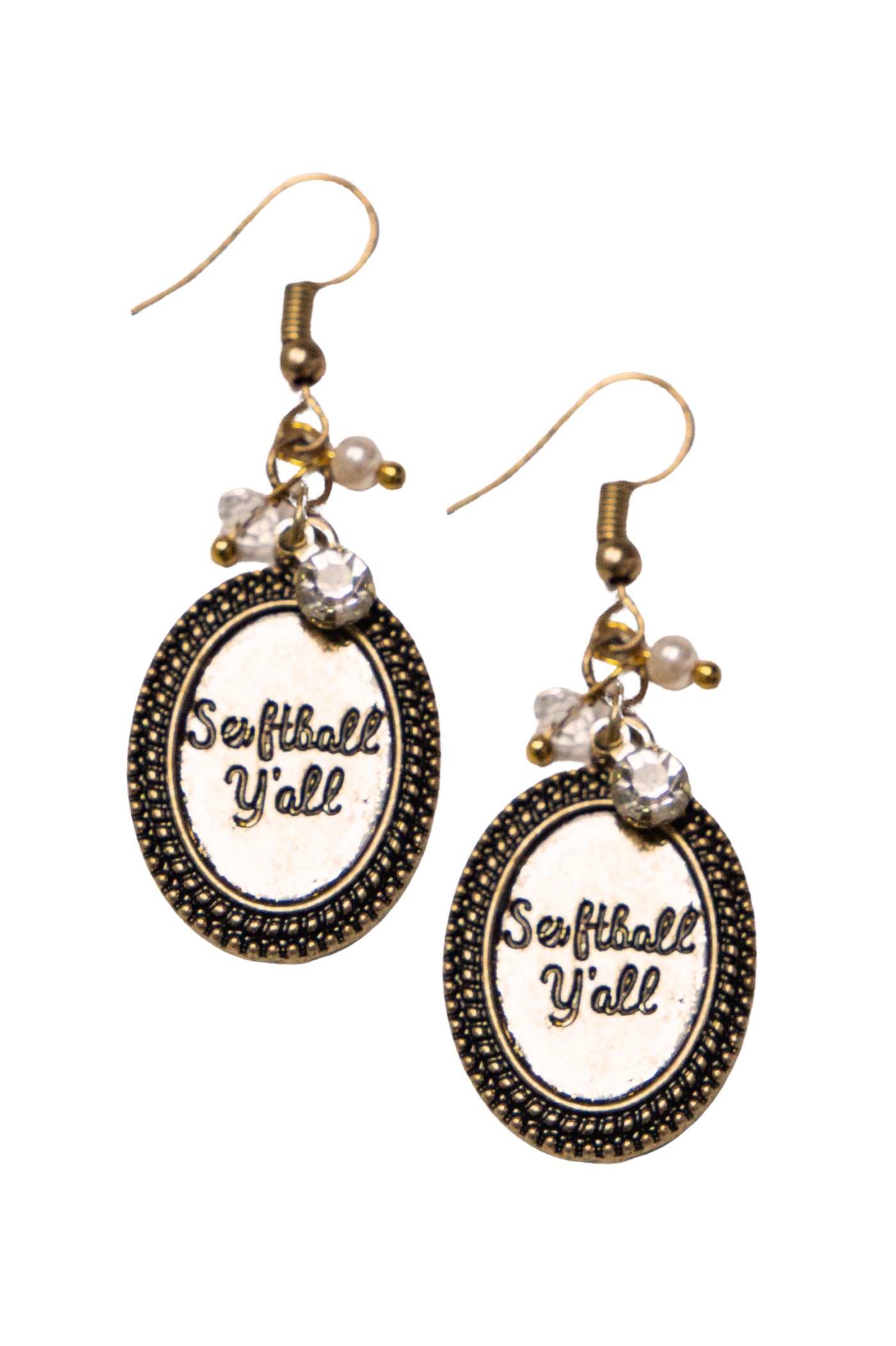 Softball Y'all Pendant Earrings, Gold