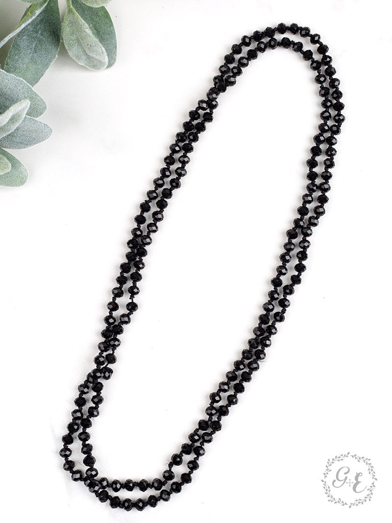 The Essential 60" Double Wrap Beaded Necklace, Black 8mm