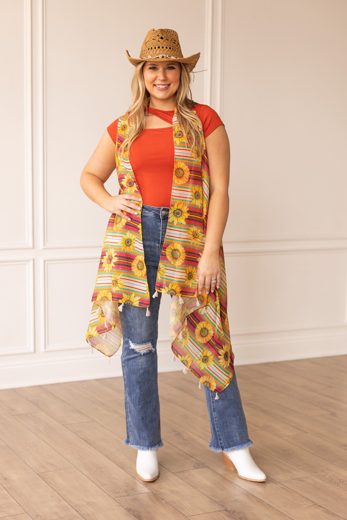 The Sunflower Vest with Red stripes