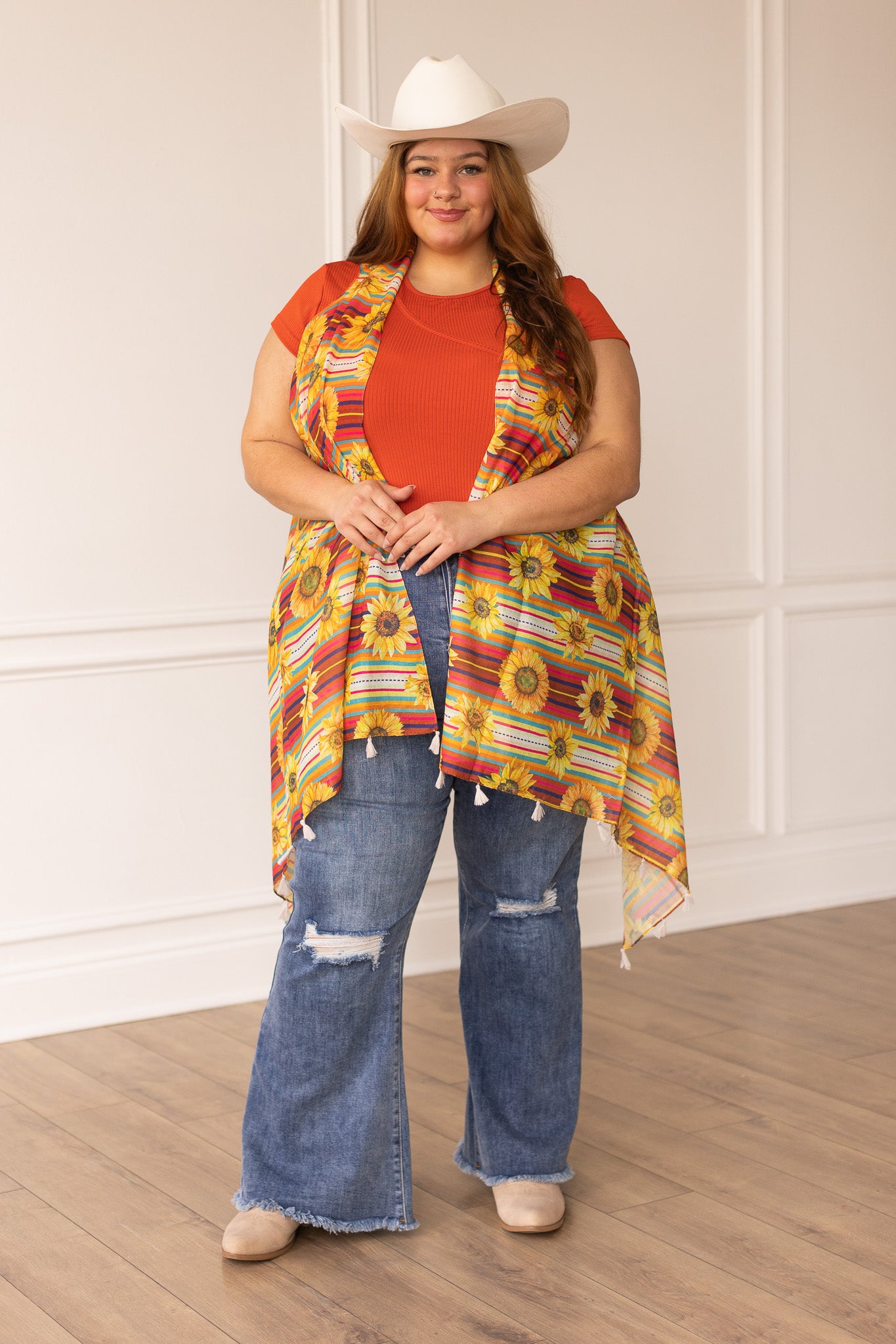 The Sunflower Vest with Red stripes