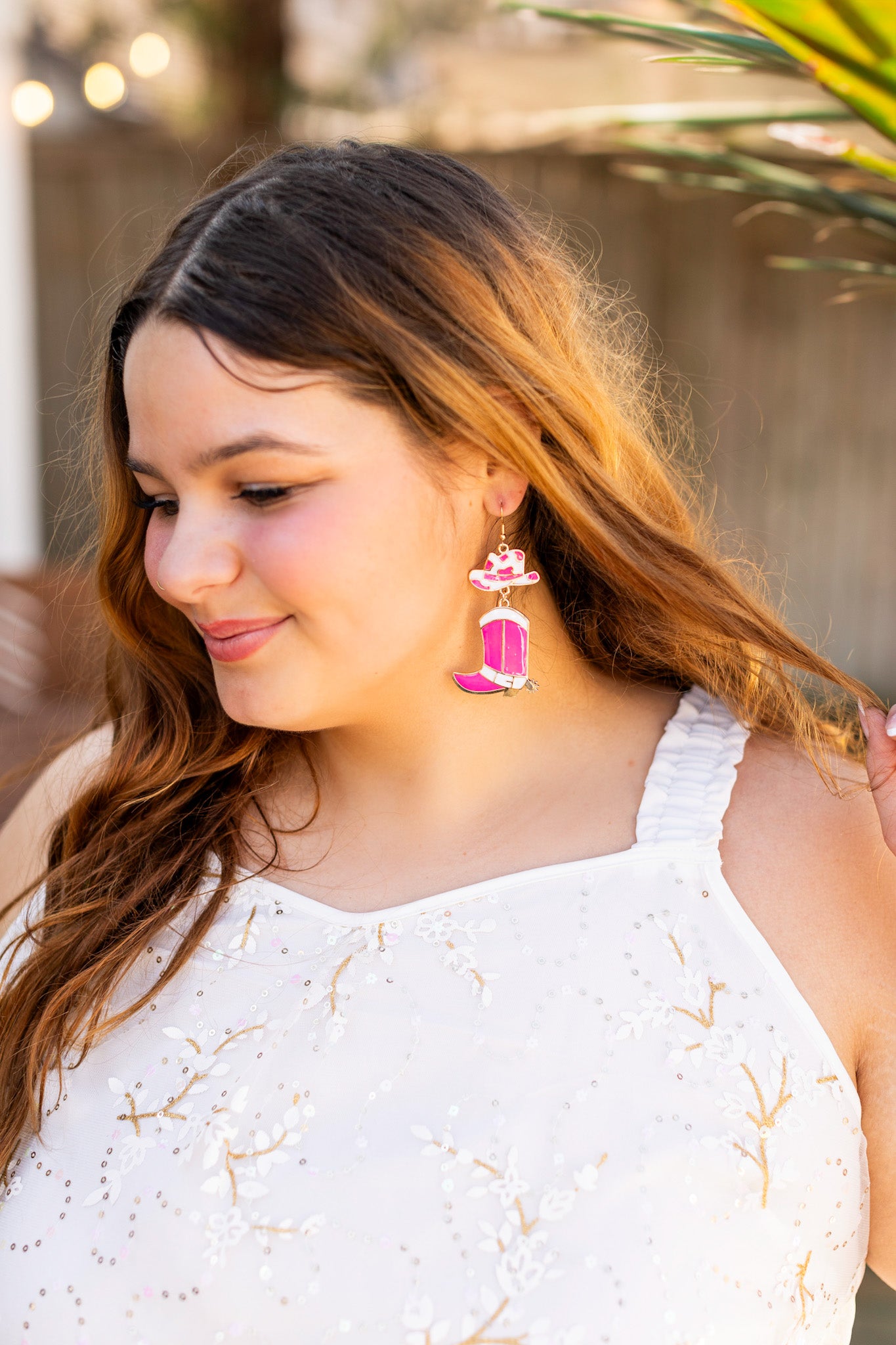 Western Enamel Earrings, Pink