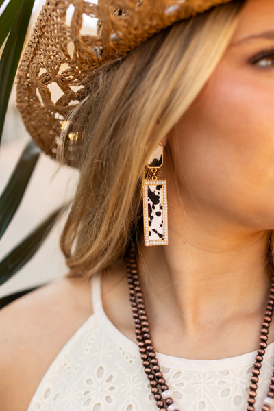 My Time to Shine Rectangle White Leopard Earrings
