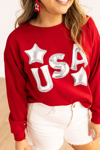 USA on Red Crop Sweatshirt