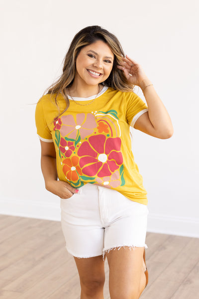Help Others Bloom Ringer Tee, Mustard