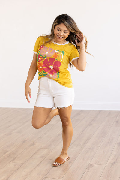 Help Others Bloom Ringer Tee, Mustard
