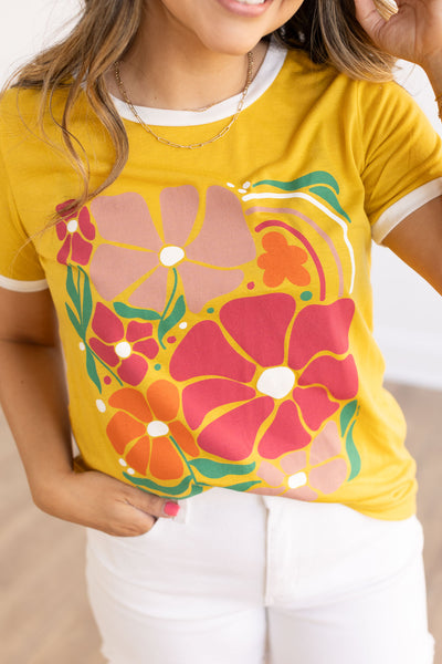 Help Others Bloom Ringer Tee, Mustard